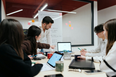 Business meeting for a club