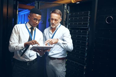 IT Team meeting in data center